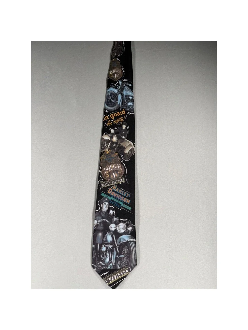 Vintage 1994 Ralph Marlin Harley Davidson Police Motorcycle Men Black Silk Tie